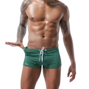 Men's Flat Angle Swim Pants - Low Waist Nylon Beach Pants | Hot Spring Suitable Lace Up Trendy Swimwear