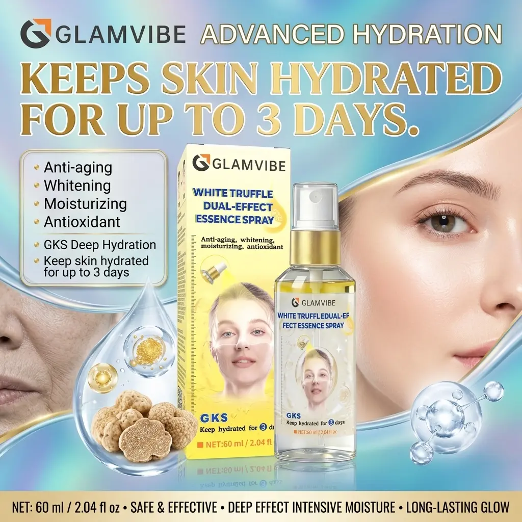 GLAMVIBE White Truffle Dual-Effect Essence Spray, Anti-Aging Facial Mist Spray, Radiant Antioxidant Skin Shield, Deep Moisturizing Face Mist, Keep Hydrated, Best Glowing Skin Serum Spray Routine Lightweight Moisture Moisturizer Brightening Dewy Nourishing