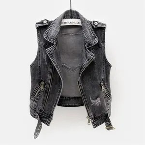 Women’s fashion denim vest for spring and autumn, sleeveless wild-style cropped jacket, plus sizes up to 5XL, smoky gray