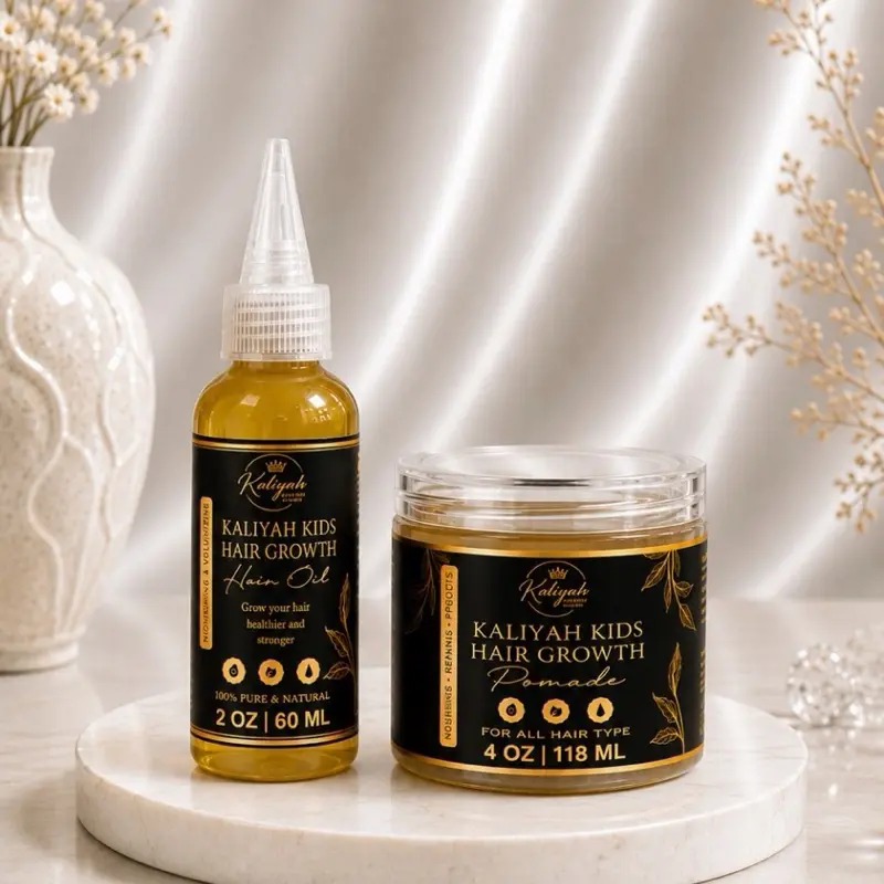 Kaliyah Kids Hair Growth Nourishing Moisturizing Hair Care Bundle 2 oz Oil, 4 oz Pomade , for healthy hair growth