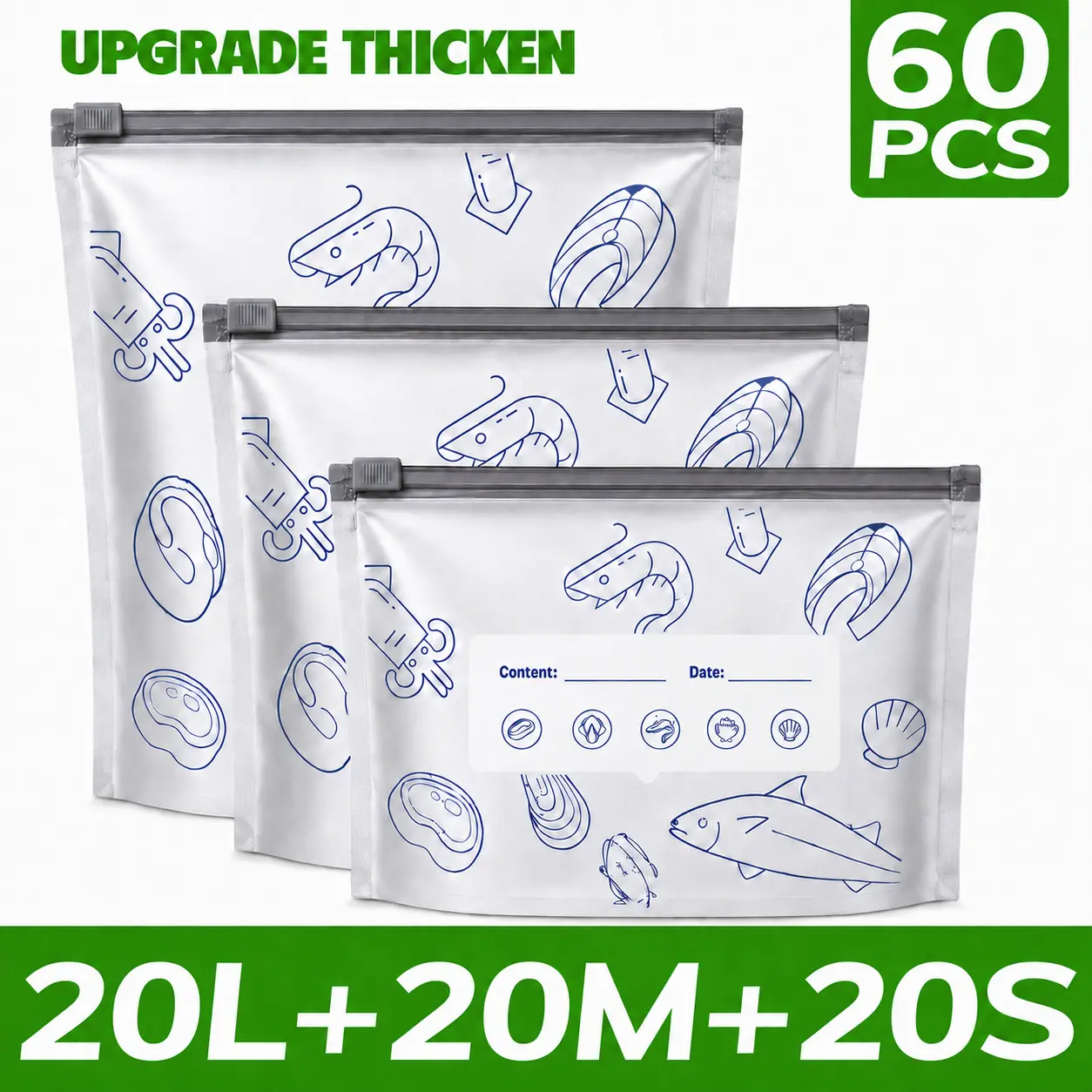 60PCS【UPGRADE THICKENI】20L+20M+20S