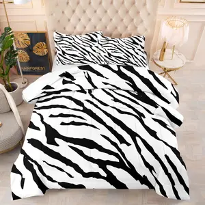 Black and white zebra stripe pattern, including 1 quilt and 1 or 2 pillowcases without pillow cores, soft bedroom decorations for children and adults, suitable as birthday and moving holiday gifts
