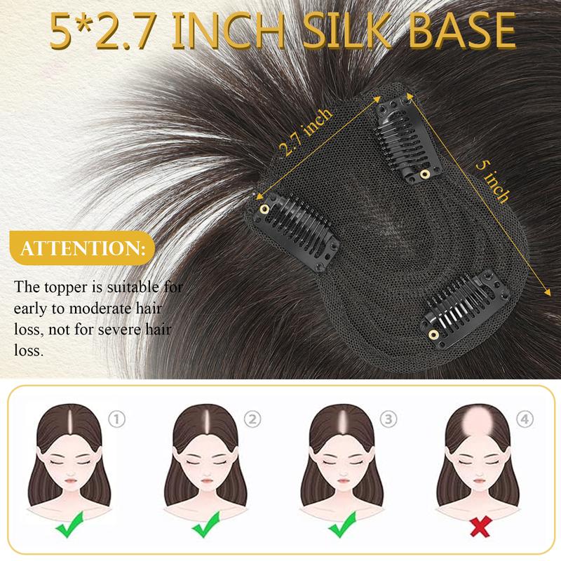Hair Toppers for Women Real Human Hair Toppers for Women with Thinning Hairs Clip in Bangs 10 inch Swiss Base Hairpieces Loss Cover