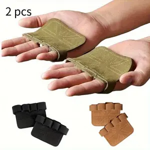 2pcs Leather Weight Lifting Training Gloves Palm Protection Women Men Fitness Sports Gymnastics Grips Pull Ups Weightlifting Workout