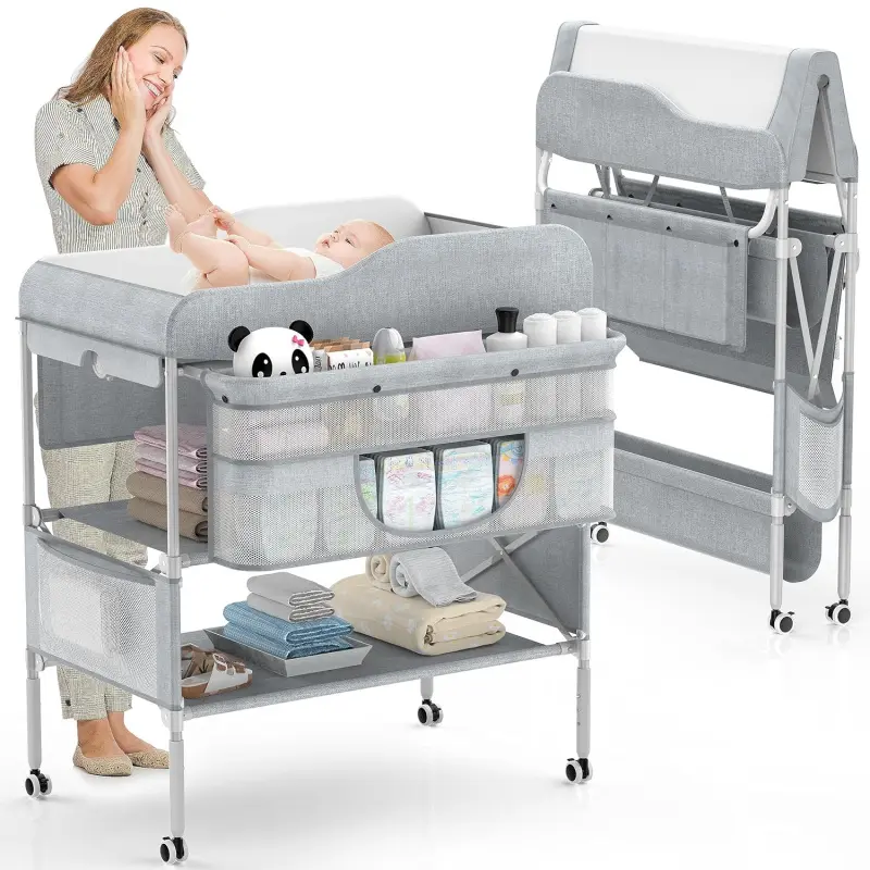 An Portable Baby Changing Table, Foldable Changing Table Dresser Baby Changing Station, Height Adjustable Waterproof Diaper Changing Table Pad Topper, Newborn Nursery Organizer