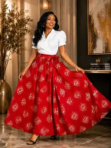 Adire Print High-Waisted Maxi Skirt Set
