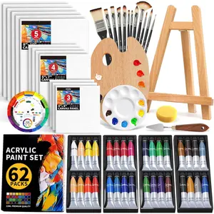 Set for Adults & , 62 count Canvas Painting Kits, 32 Colors   (22ML),Table Easel,Brushes,Canvas, Art Painting Supplies Kit for Students,Artists,Beginners