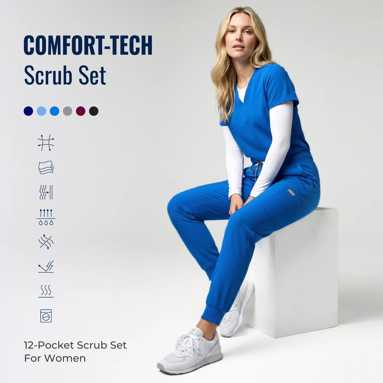 Tinylemon Women's Scrub Set - Minimalist V-Neck Top & Jogger Trousers, Soft Fitted Uniforms with 12 Pockets, Antimicrobial & Wrinkle-Resistant, Fabric, Workwear, Basic, Scrubs, Drawstring, Odor Resistance, Adjustable, Polyester Blend, Clothes, Anti-Bacter