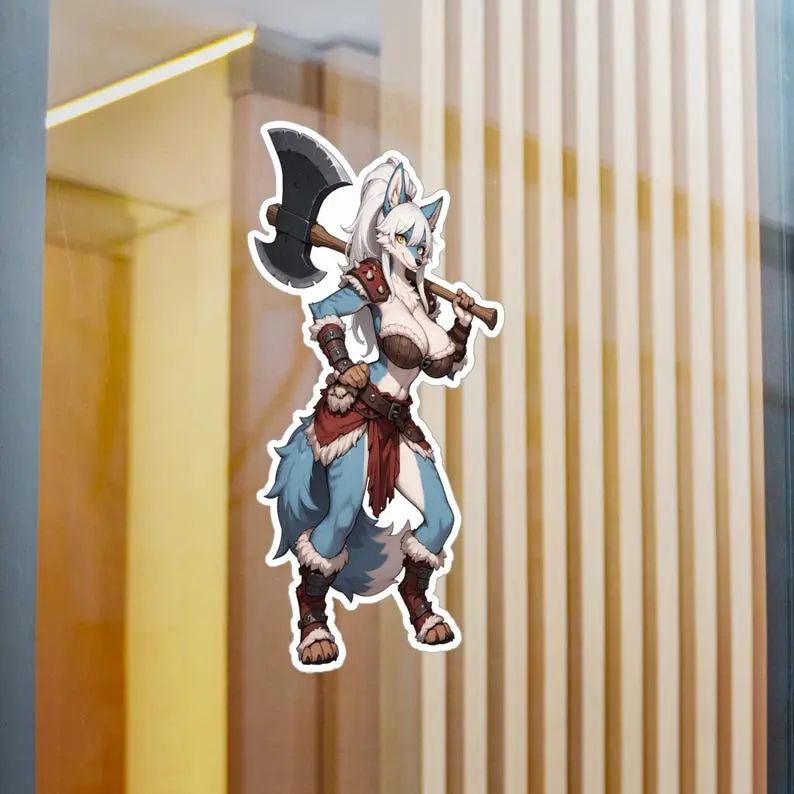Vinyl Sticker, Wolf Anthro Furry, Anime Animal Cute Girl Decal, Kawaii Vinyl Sticker for Waterproof Sticker for Water Bottle, Laptop, Fan Gift