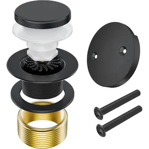 Matte Black Bathtub Drain Stopper and Overflow Kit, Solid Brass Tip-Toe Bath Tub Drain with Hair Catcher - Universal Coarse/Fine Thread, Bathroom Bathtub Plug Replacement, 11.5/16 UNC