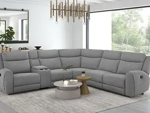 CM9985GY-SECT 3 pc Antonius grey linen like fabric sectional sofa with recliners on each end cup console