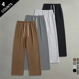 Baggy Wide-Leg Sweatpants 4-Pack – Soft Drawstring Casual Pants, Unisex Loose Pants for Streetwear, Loungewear, Workouts, and Everyday Outfits