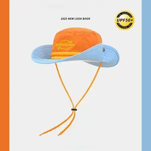 2026 New Vintage Workwear Dopamine Color Block Wide Brim Fisherman Hat for Women, Spring and Summer Outdoor Sun Protection Hiking Hat