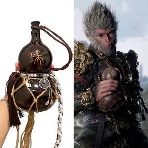 Wukong Gourd Bottle - Leakproof, Handmade Lucky Feng Shui Decor, Vintage Bedroom Decoration Gourd with Carrying Strap, Bee-Waxed | Gift for Him & He, Chinese Ornaments Amulets