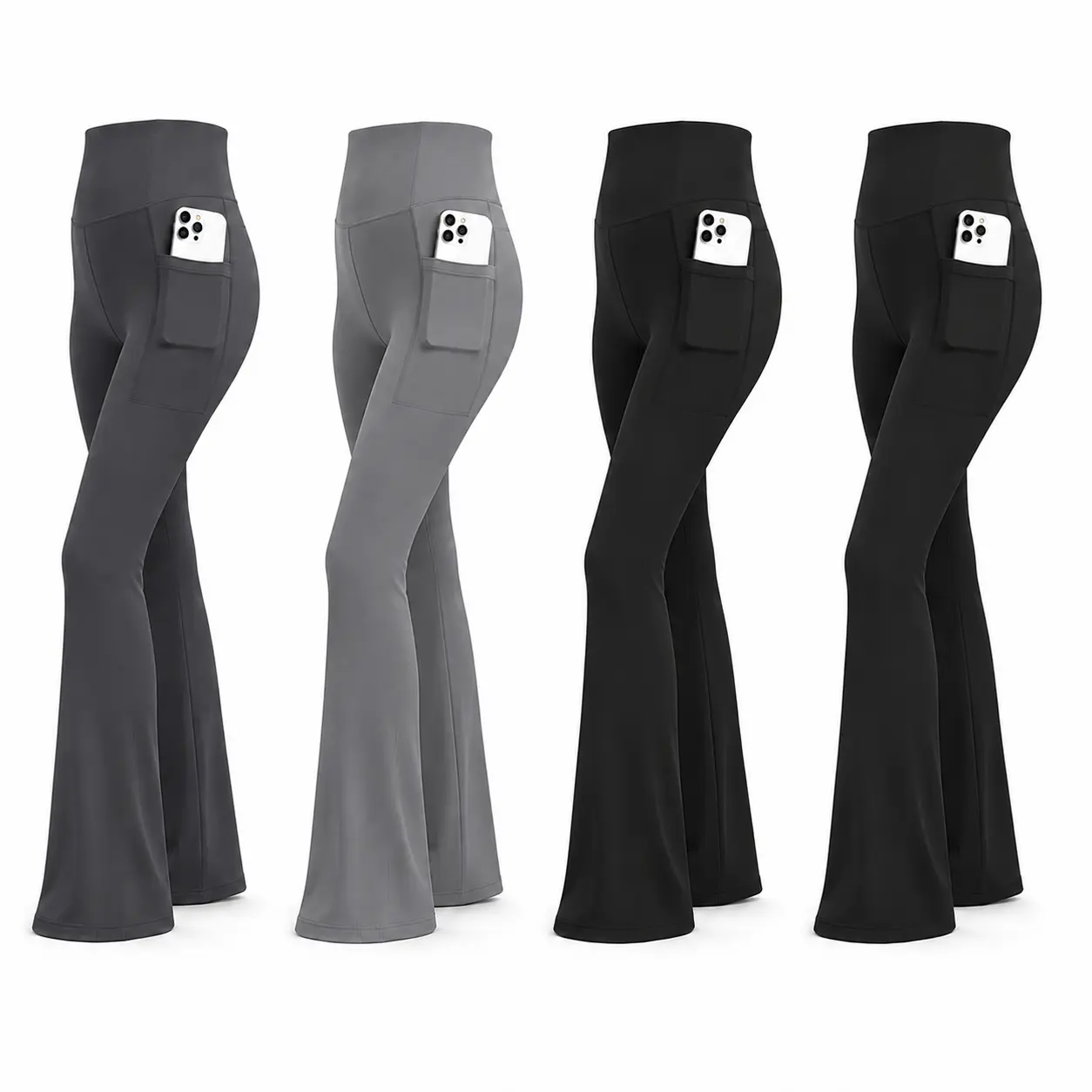 4PCS Women's High-Waisted Flare Yoga Pants with Dual Side-Pockets Butt-Lifting Activewear for Fitness & Casual Wear Relaxed Bootcut Fit Leggings summerwins