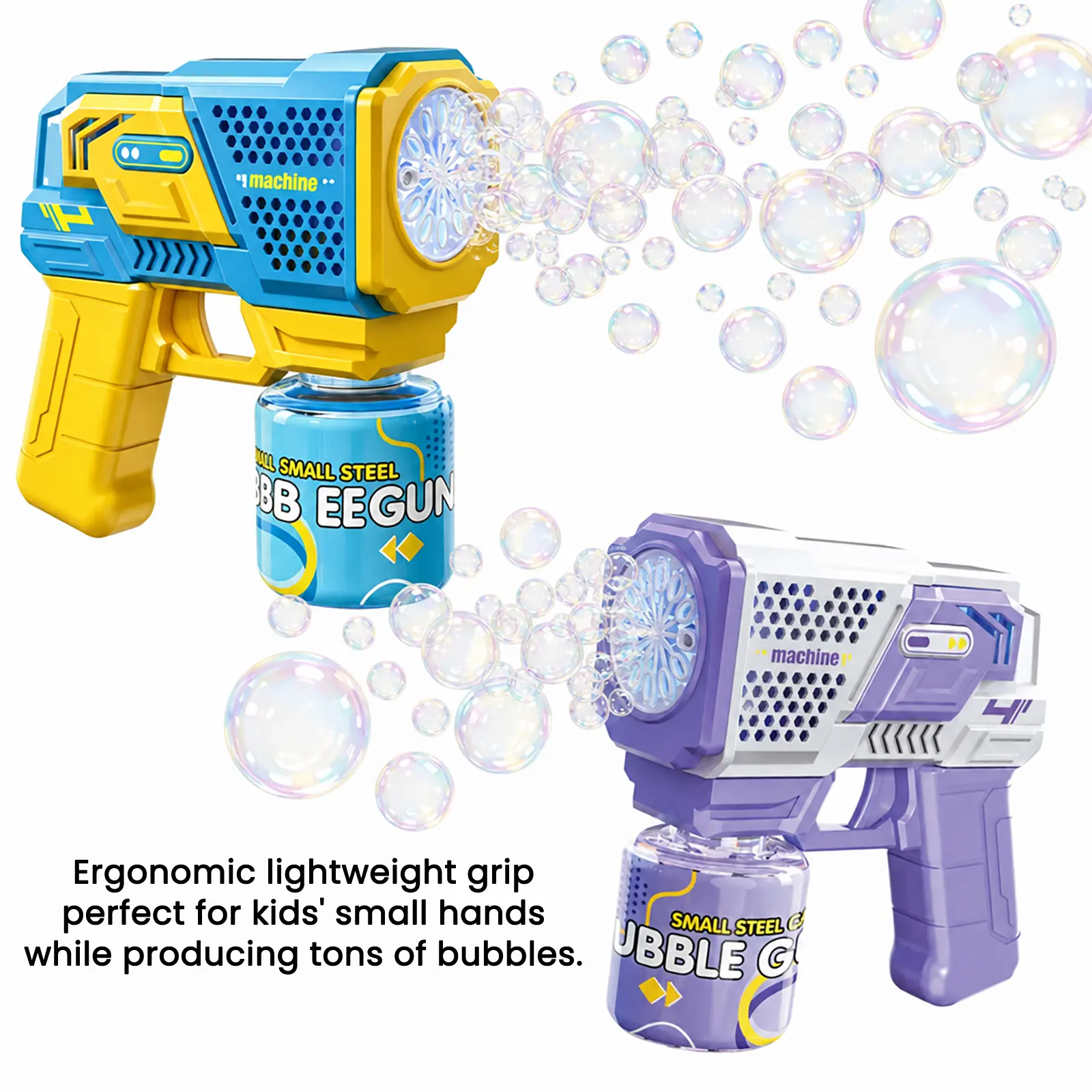 Bubble Gun with 2 Bottles Refill Solution, Bubble Machine Gun for Toddlers Kids 4-8, Party Favors, Summer Toy, Outdoors, Easter, Birthday Gift