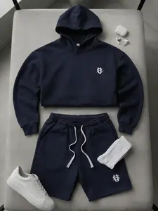 Men's 2 Piece Tracksuit, Casual Streetwear Style, Breathable Fabric, Drawstring Waist, Hooded Sweatshirt and Shorts, Daily Wear and Sports