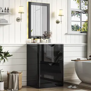 24  Inch Bathroom Vanity Set with Sink, Mirror, Faucet and Drain | Extra Counter Space & Storage