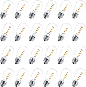 24 Pack LED S14 Replacement Light Bulbs, Shatterproof Waterproof 1W Outdoor String Light Bulbs, E26 Medium Base, 2200K Warm White, 11w Equivalent, Non-Dimmable