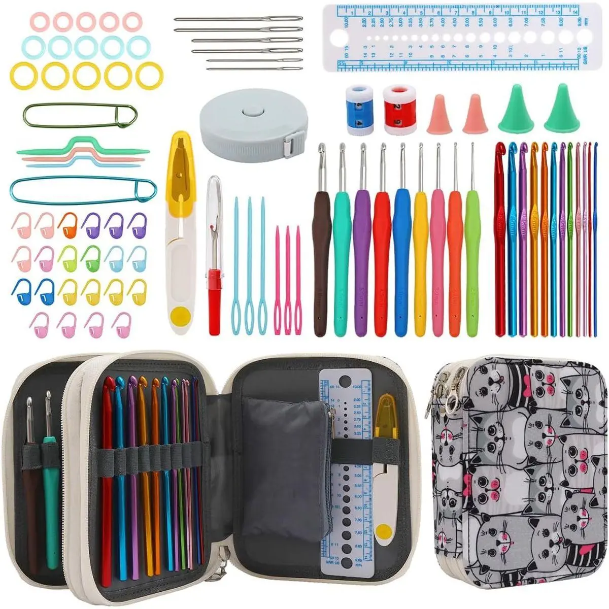 Crochet Knitting Needle Set, Handmade DIY Knitting, Ergonomic Yarn Needles and Sewing Accessories, Suitable for Beginners and Experienced Crochet Enthusiasts (Grey)