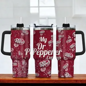 Dr Pepper Tumbler With Handle Straw 40oz Stainless Steel, My Dr Pepper Quote Cup, Bubble Soda Theme Tumbler, Viral Gift Idea For Him Her , Dr.Pepper Lovers Mug Gift Handcrafted Soda