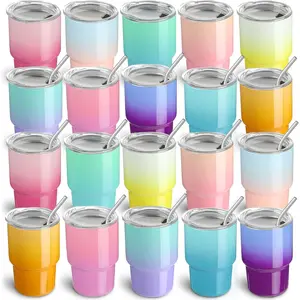 20 Pack 3 oz Gradient Mini Tumbler Shot Glass with Straw and Lid,Sublimation Shot Glasses Stainless Steel Vacuum Insulated Mini Tumblers Cups Gifts for Wedding  Party