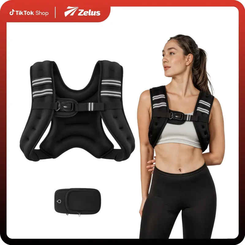ZELUS Weighted Vest-6/8/12/16/20/25/30lb Rucking vest with Phone Pouch&Reflective Stripes&Adjustable Straps for Men&Women|Workout enhancer for Motivational walking,Strength Training,Running|#TikTokShopFallDealsForYou