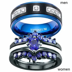 2 Rings His And Hers Couple Rings Black Plated 3pcs Womens Wedding Ring Sets Titanium Steel Mens Ring Wedding Bands