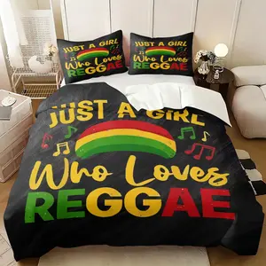 Reggae Music Print Comforter Set, Including Comforter Set and 1/2 Coreless Pillowcase, With Red, Yellow and Green Stripes, Soft and Comfortable Bedding