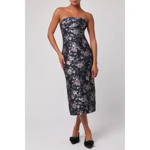 PERLA JACQUARD STRAPLESS MIDI DRESS