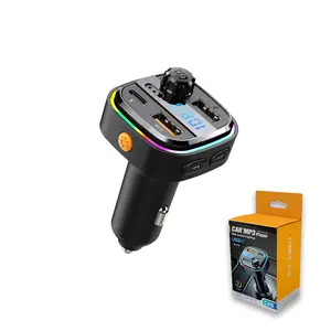 Bluetooth 5.3 FM Transmitter for Cars, Wireless Car Adapter with Hands-Free Calling, Dual USB & Type-C Fast Charging, MP3 Playback, 7-Color Ambient Lighting - Smartphone Charger for Road Trips, Commuting