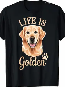 Life Is Golden - Dog Owner Golden Retriever Gift T-ShirtSame style for men and women  summer short-sleeved printed T-shirt pure 220G