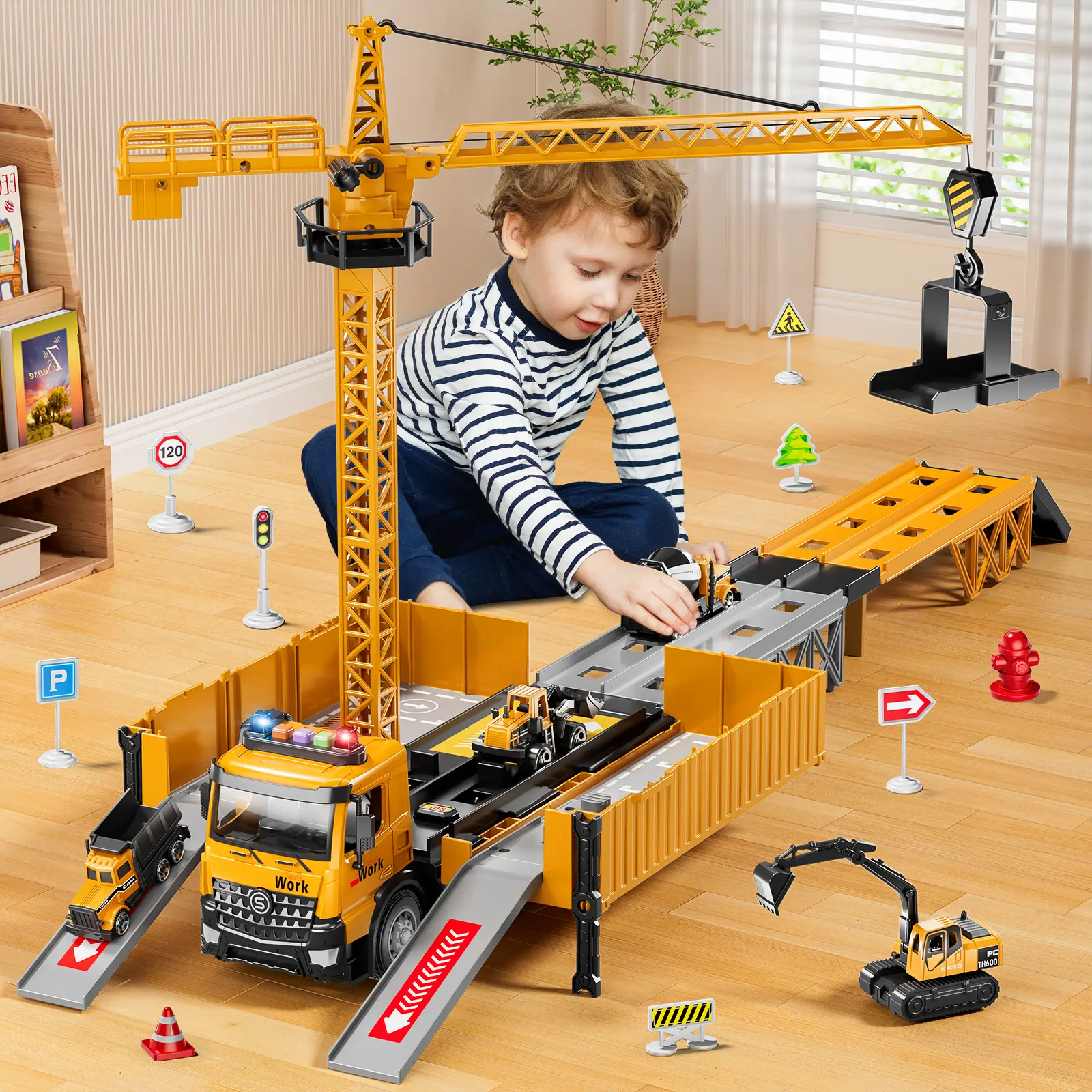 Unisex Classic Model Building Kits, 3-4 Age Toddlers Construction Vehicle Set - Alloy Control Dump Truck & Bulldozer, Realistic Sound, Flashing Lights, Shockproof Drop-Resistant Frame, STEM Learning Outdoor Gift Collectibles, Ages 3-4, Construction Theme
