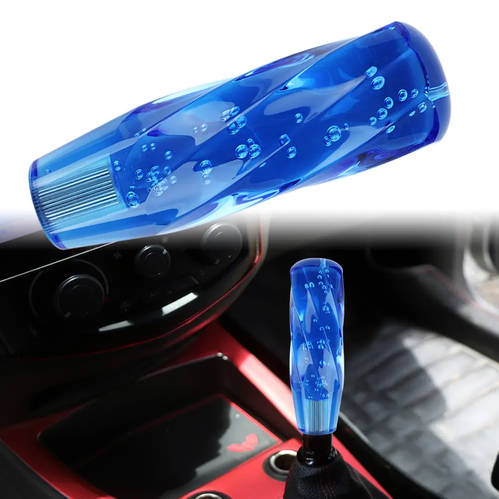 VIP 150mm Transparent Manual Blue Diamond Crystal Bubble Shift Knob Universal