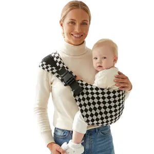 Practical Infant Gift Checkered Baby Side Carrier in Cotton Linen for 6 to 48 Months Toddler