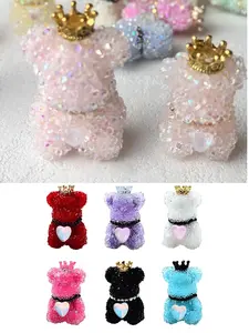 6pcs/set Candy-Colored Cute Rhinestone Bear Heart Moon-Shaped Focal Beads for Pens, Glitter Sparkle Diamond Beads for Jewelry Making, Add Flash To Jewelry, Large Crystal Rhinestone Beads Bulk for Keychain Bracelet Necklace DIY Handmade Crafting