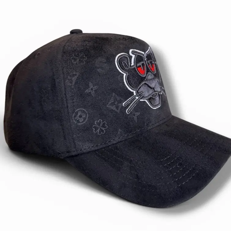 Panther Hat in Suede with Engraving High Quality SnapBack Black Cap for Men