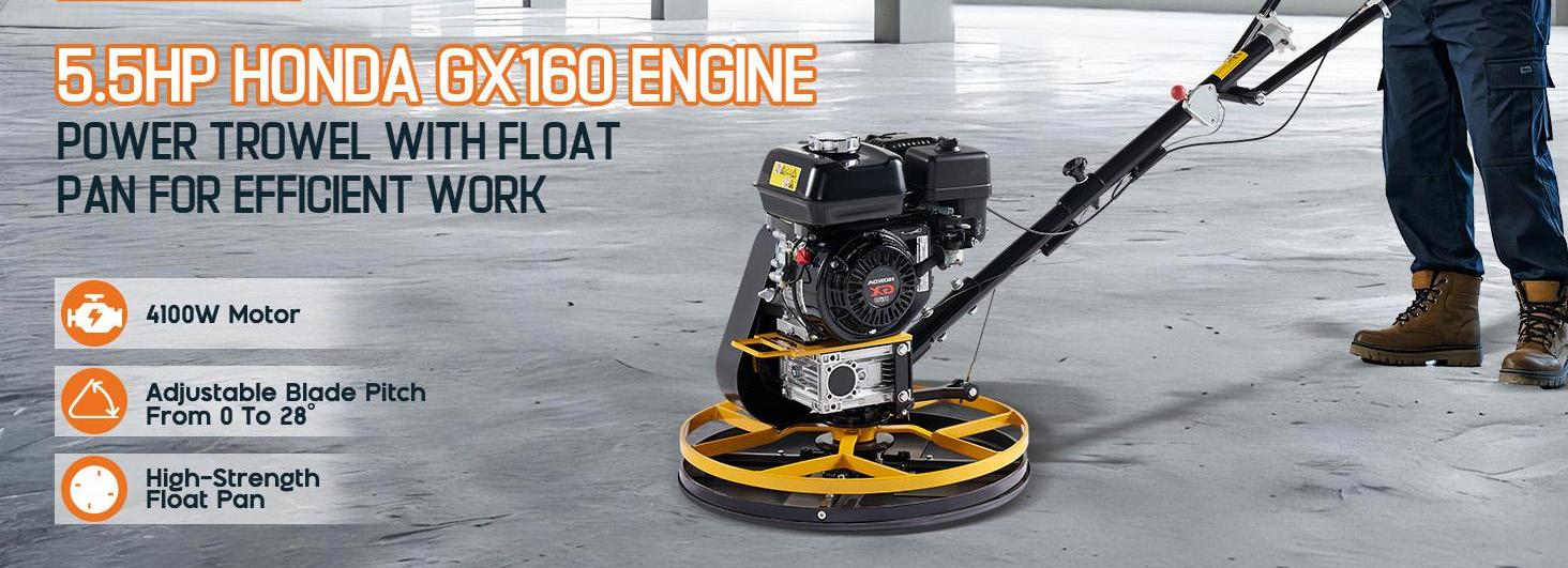 AMERLIFE 24"/35" Power Trowel, 5.5 HP Honda Engine with Float Pan, Walk-Behind Concrete Trowel with 4 Blades, Heavy Duty Gas-Powered Commercial Screed Cement Surface Finisher