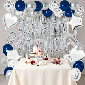 Elegant Birthday Balloon Decoration Set Blue Silver & Rose Gold Party Bundle with Foil Curtain Heart & Confetti Balloons Perfect for Boyfriend Surprises Summer Parties & Baby Showers