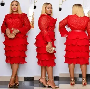 Red Embellished Waterfall Ruffle Midi Dress for Wedding Guest Mother of The Bride  Photoshoot Birthday Cocktail Dinner Graduation Reception