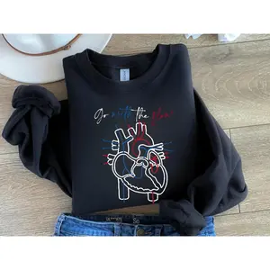 Go With The Flow Heart Sweatshirt, CVICU Nurse Sweatshirt, Cardiology Tee, Cardiac Nursing Gift, Cardiac Crew Sweatshirt, Heart Flow Anatomy, CVICU Nurse, Cardiac Sweatshirt