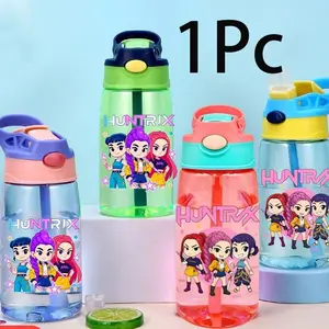 K-Pop Color 480ML Party Water Cup, Large Capacity with Straw, Portable Handle, Non-Leaking, Ideal for Birthdays & Holidays
