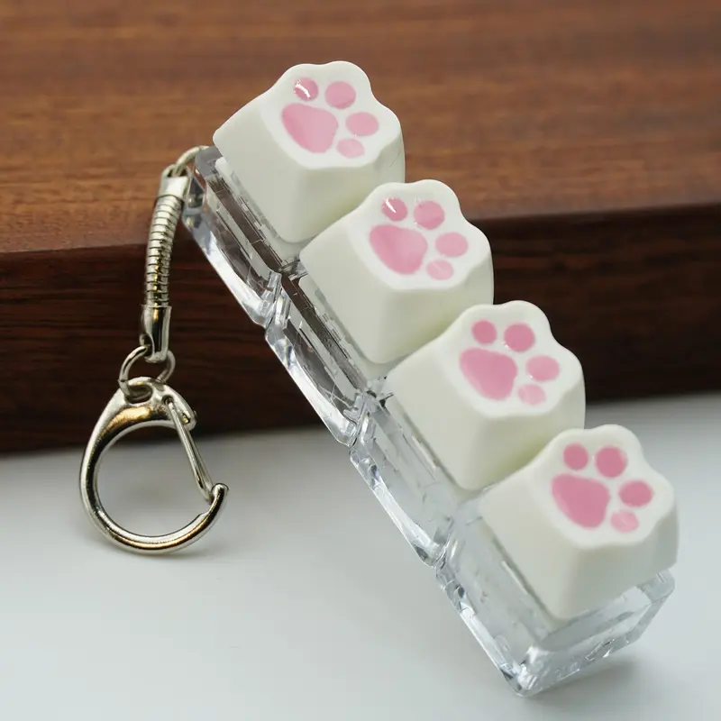 1pc 4 Keys Keyboard Fidget Toy Fidget Keyboard Clicker Toys Fidget Item Keychain Cute cat's paw print Keyboard Clicker Stress Relief Fidgeting for Decompression Portable Gift for friends