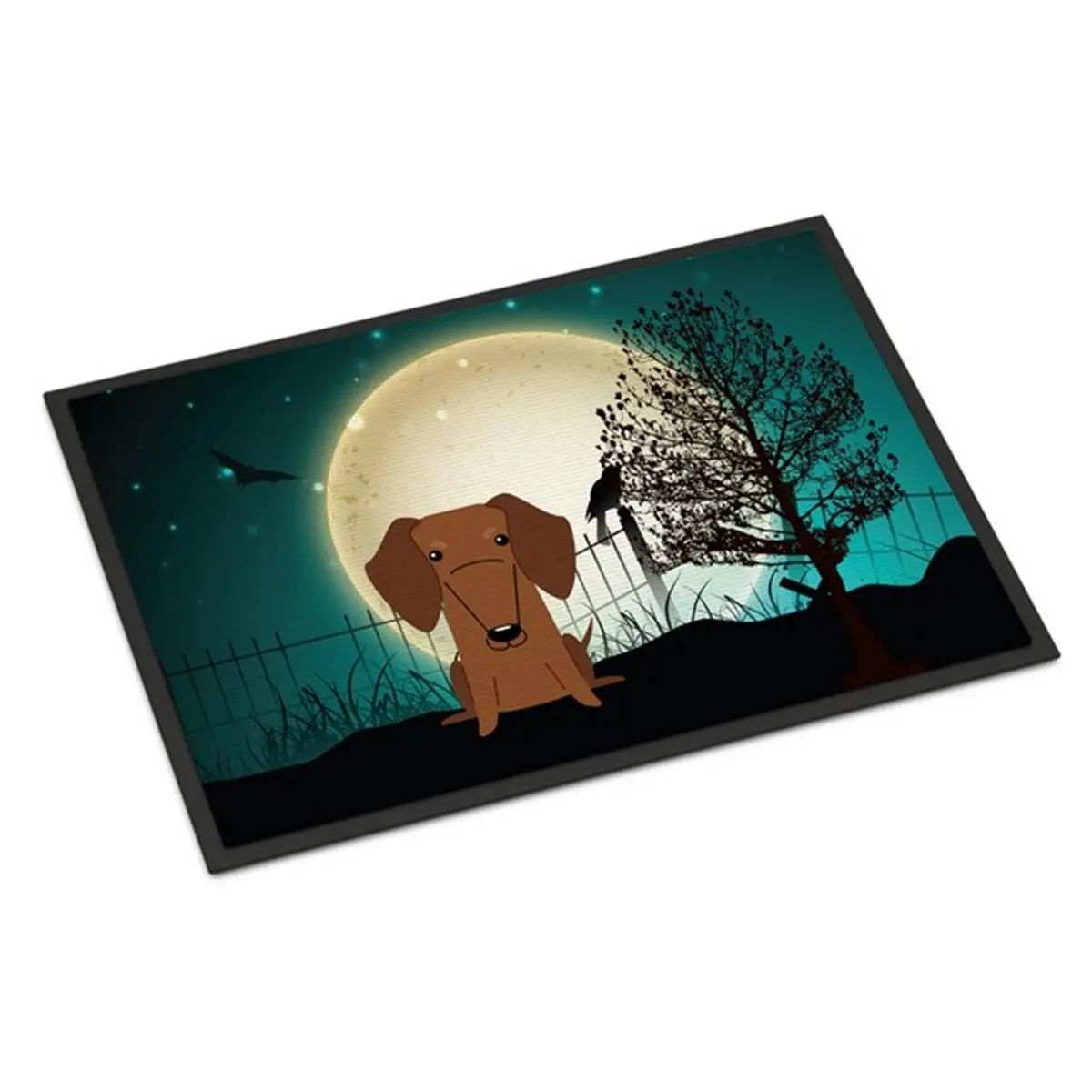 212 MAIN Scary Theme Red Brown Dachshund Mat - Indoor Outdoor Rugs, Fade-Resistant, Slip-Proof Base Rubber-Backed Textile Rug, 24x0.25x36 in