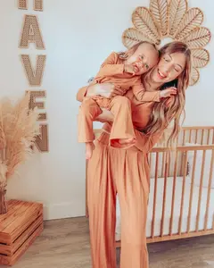 Mommy and Me Leann Long Sleeve Lounge Set - Clay