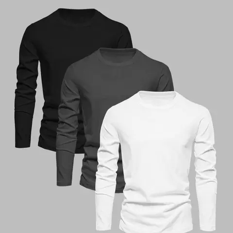 Men's Solid Long Sleeve Thermal Lined Tee, Casual Comfy Warm Round Neck T-shirt for Fall & Winter, Men's Top for Daily Wear, Thermal Menswear, Polyester Clothes