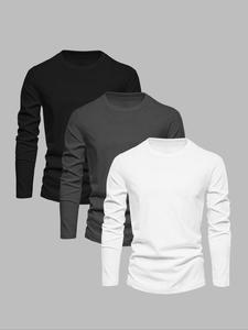 men's solid long sleeve thermal lined tee, casual comfy warm round neck t-shirt for fall & winter, men's top for daily wear
