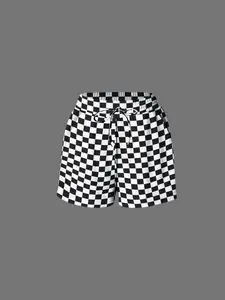 Women's Checkerboard Print Drawstring Waist Lightweight Shorts, Chic Casual Pocket Shorts for Summer, Loose-Fitting Summer Bottoms for Daily Wear, Lady, Womenswear