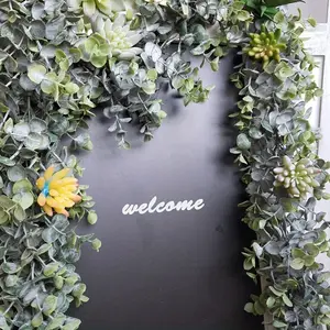 2pcs Faux Eucalyptus Garland with Artificial Silver Dollar Eucalyptus Leaves, Greenery for Wedding Arch Table Runner, Spring Summer Home Mantel Decoration, Festive Decorations