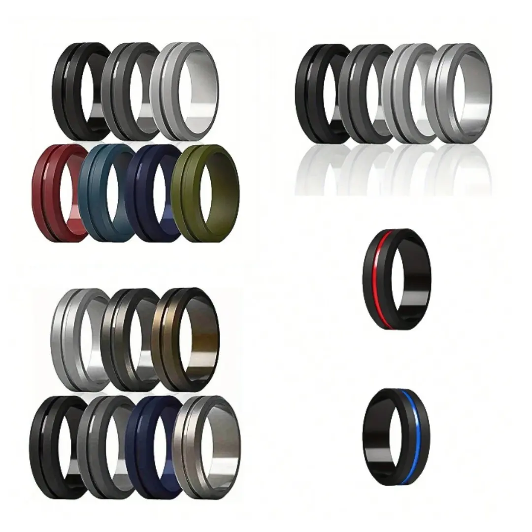 1/4/7pcs silicone wedding rings for men, suitable for engagement rings, outdoor sports, Valentine's Day jewelry gifts, anniversary
